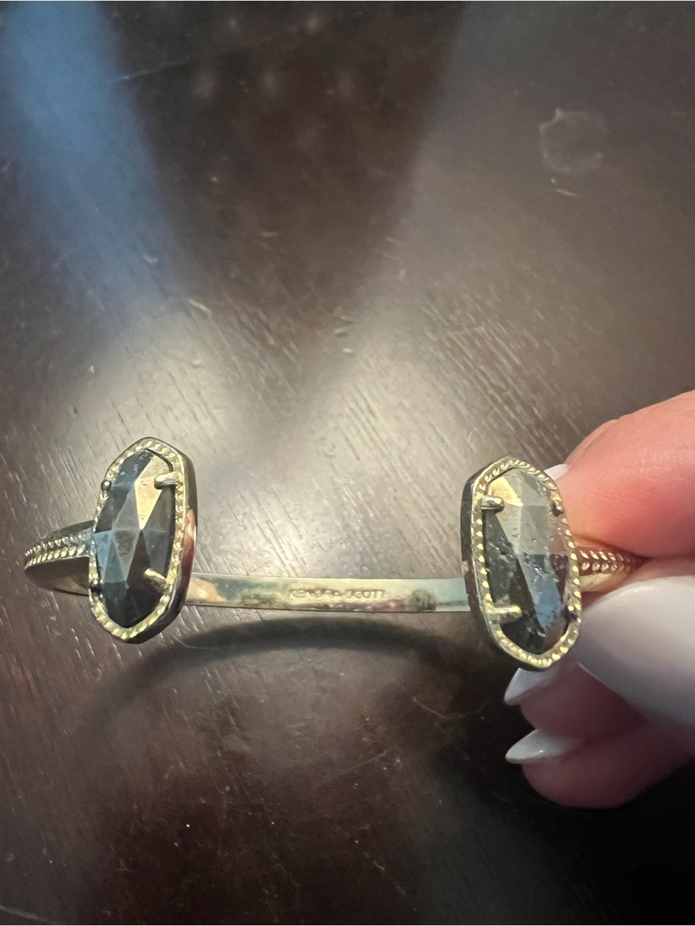 Kendra Scott Hematite Open Cuff Bracelet with Gold Trim - Picture 2 of 5